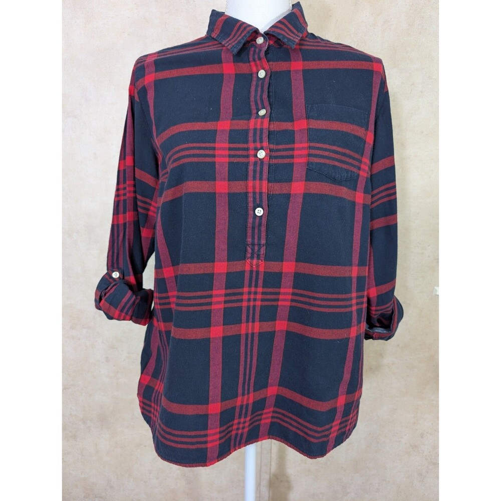 Tommy Hilfiger Top Womens L Red Blue Plaid Roll Tab Sleeve Cotton Preppy Shirt - Picture 11 of 11